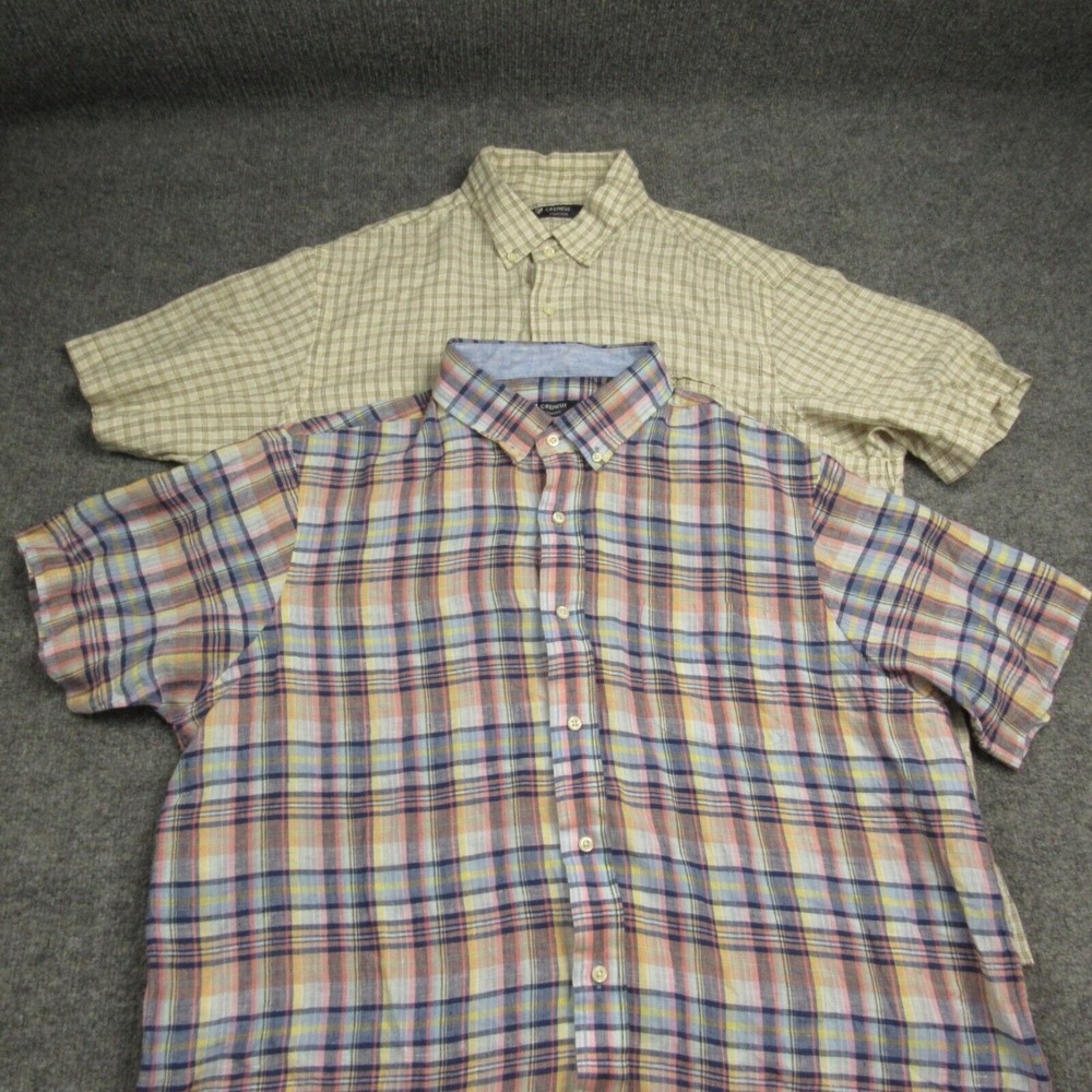 Cremieux Shirt Mens XL Lot of 2 Linen Plaid Check Short Sleeve Casual